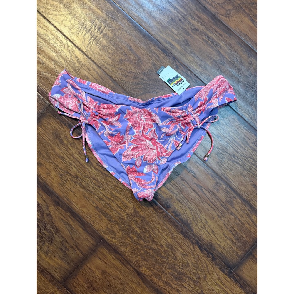 Time and Tru Bikini Bottom Women 1X Purple Floral NWT Ruched Low Rise Cheeky Fit